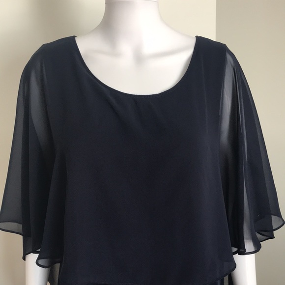 Glamour Nights, Navy Blue Dress with attached sheer Overlay. - Picture 6 of 15